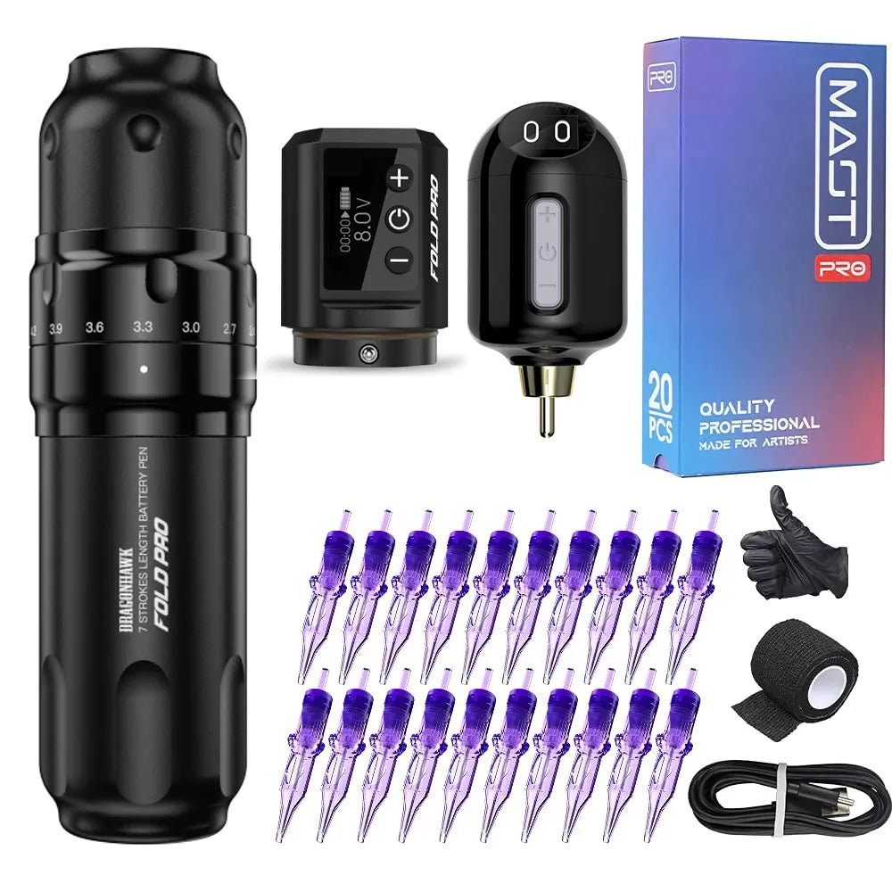 Fold Pro Tattoo Pen with MastLabs Airbot Battery Mast Pro Cartridges - Dragonhawktattoos