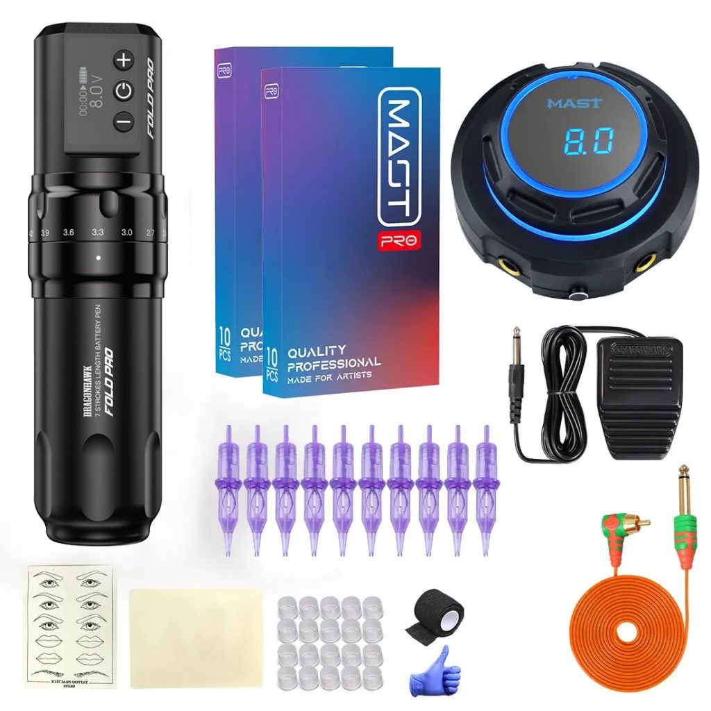 Dragonhawk Fold Pro Tattoo Machine Kit Halo Power Supply - Dragonhawktattoos