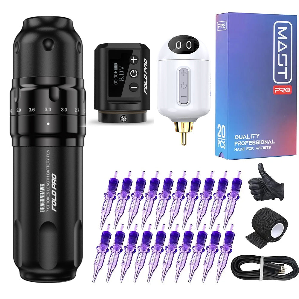 Fold Pro Tattoo Pen with MastLabs Airbot Battery Mast Pro Cartridges - Dragonhawktattoos