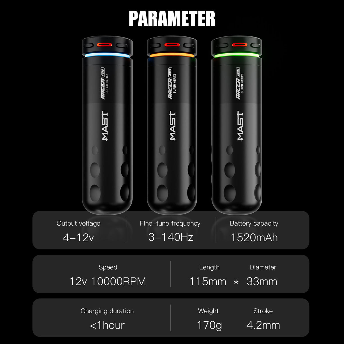 Mast Tattoo Racer Pro Tattoo Machine Gun Wireless 4.2mm Stroke Mcore-pro Motor - Dragonhawktattoos