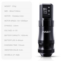 Mast Mini Wireless Tattoo Machine Kit 2 Batteries with Rca Part - Dragonhawktattoos