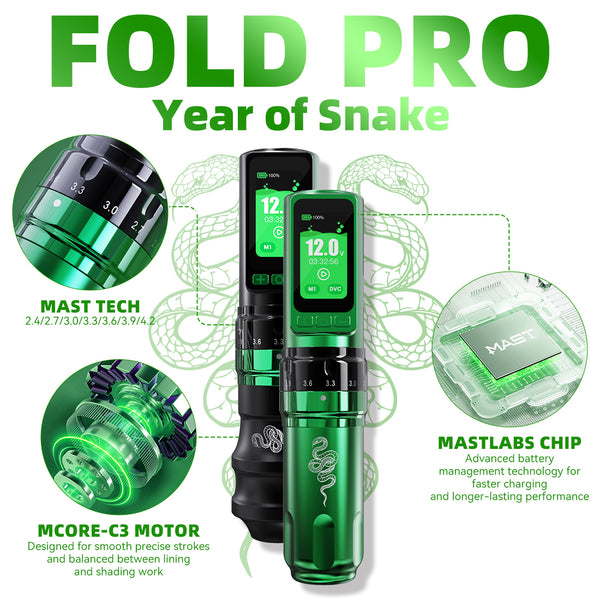 Dragonhawk Fold Pro Year of Snake Edition Wireless Tattoo Machine Pen 3000mAh Battery - Dragonhawktattoos
