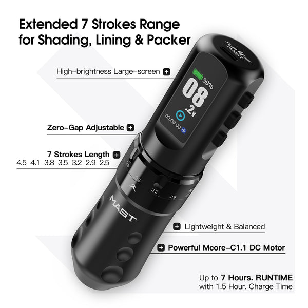 Mast Flip4 Pro Wireless Tattoo Machine Pen 2.5mm-4.5mm Strokes Length - Dragonhawktattoos