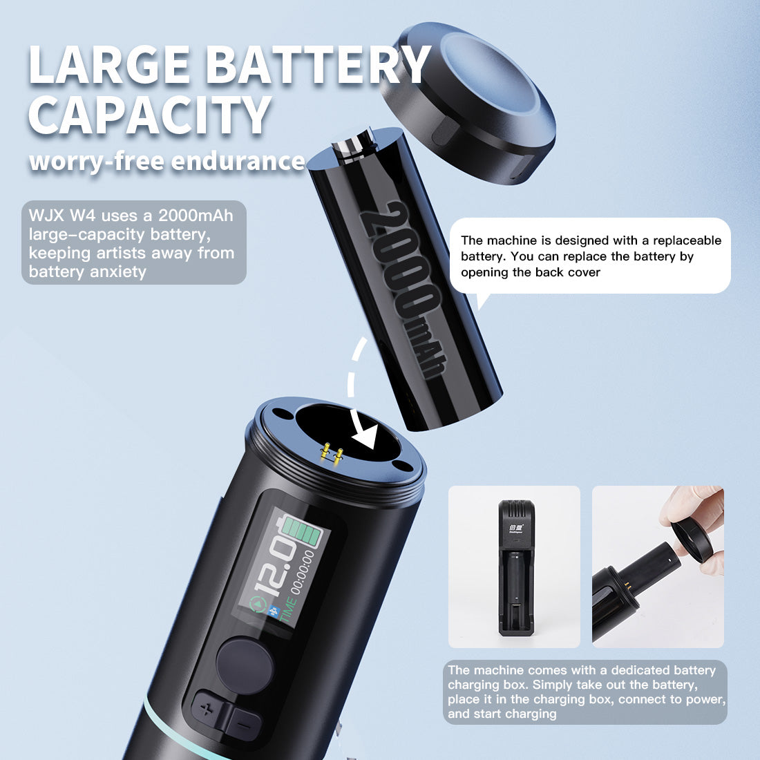 WJX W4 Wireless Tatoo Pen Machine with Two Replaceable Batteries - Dragonhawktattoos