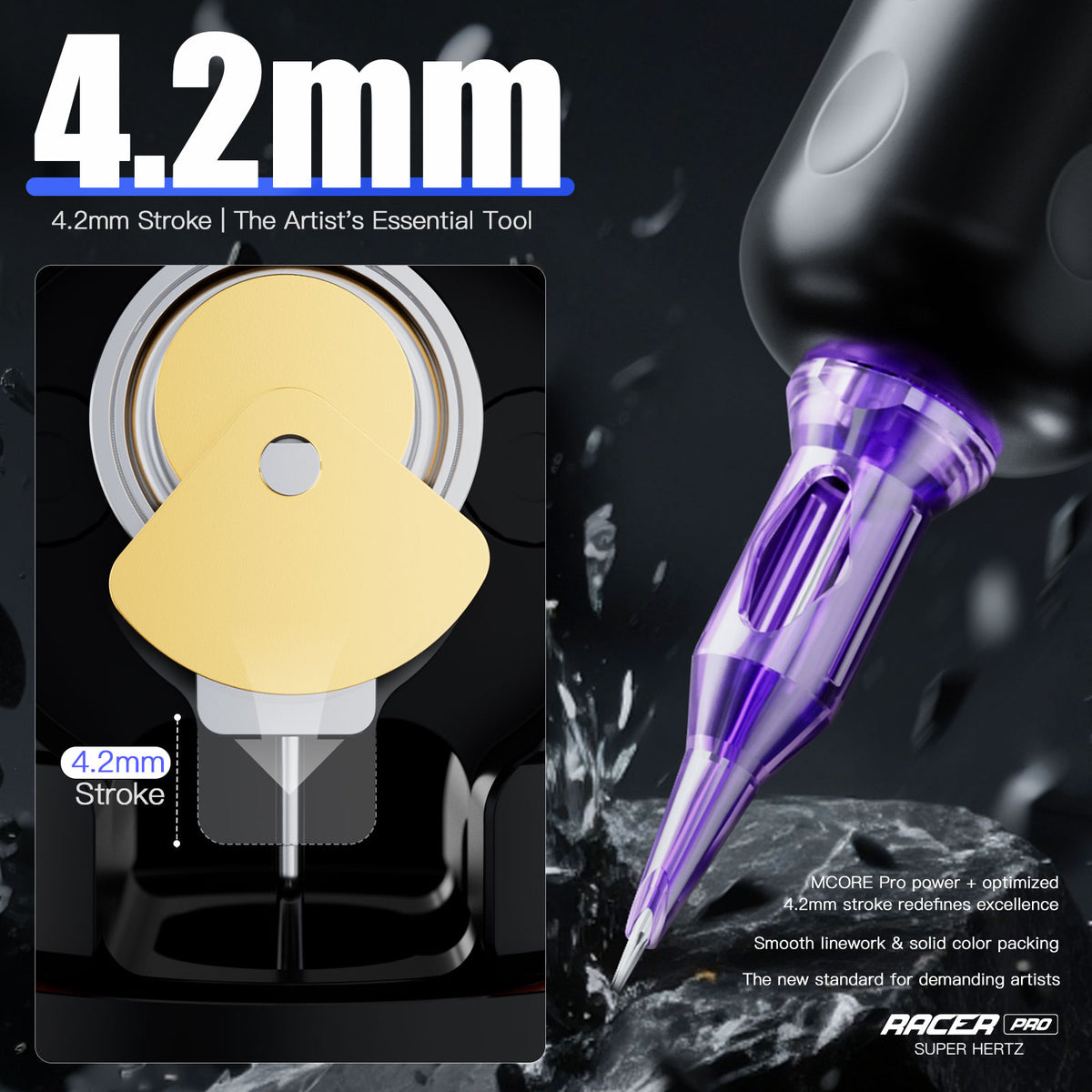 Mast Tattoo Racer Pro Tattoo Machine Gun Wireless 4.2mm Stroke Mcore-pro Motor - Dragonhawktattoos