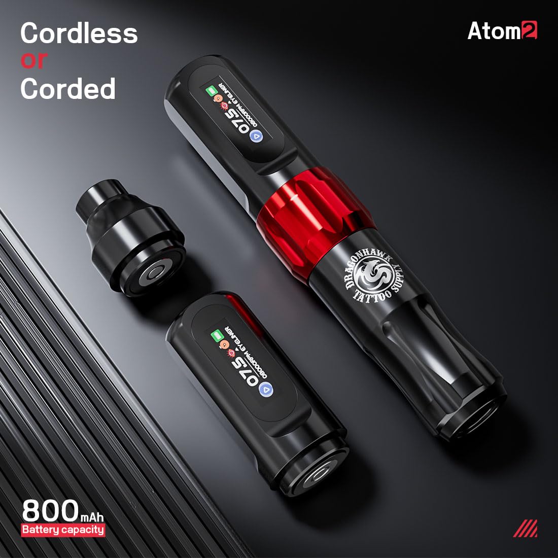 Dragonhawk Atom2 Wireless Tattoo Machine Pen 2.8mm Stroke RCA Jack Part Supply - Dragonhawktattoos