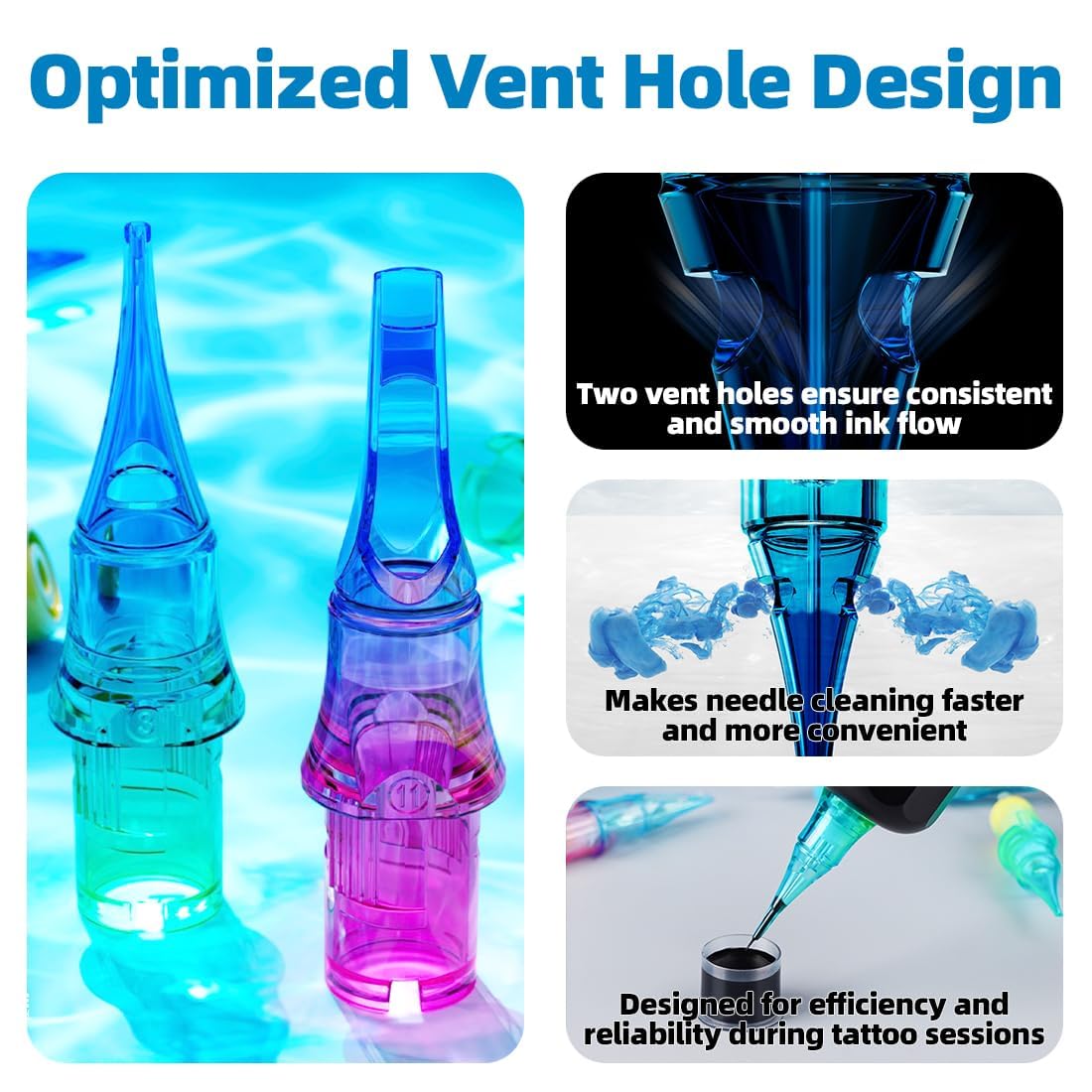 WJX ULTIMATE Tattoo Professional Cartridges Needles Sample Mixed Size - Box of 50 - Dragonhawktattoos