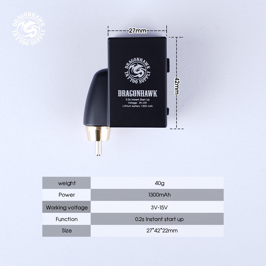 Dragonhawk B1 Wireless Tattoo Battery Power Supply RCA and DC Connect - Dragonhawktattoos