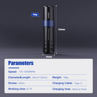 Mast A3 Wireless Tattoo Pen 1500mAh Battery 3.5mm Stroke Length - Dragonhawktattoos