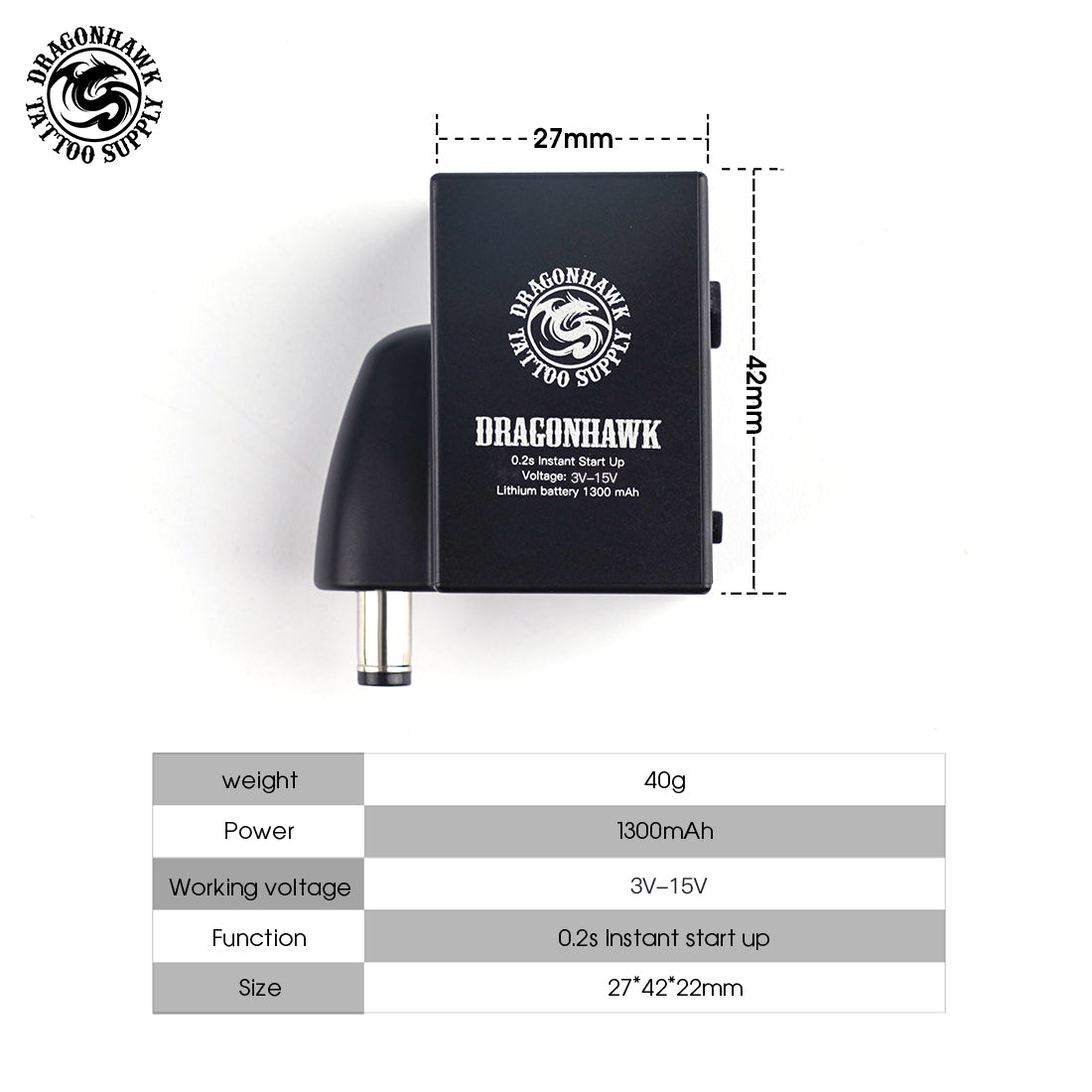 Dragonhawk B1 Wireless Tattoo Battery Power Supply RCA and DC Connect - Dragonhawktattoos