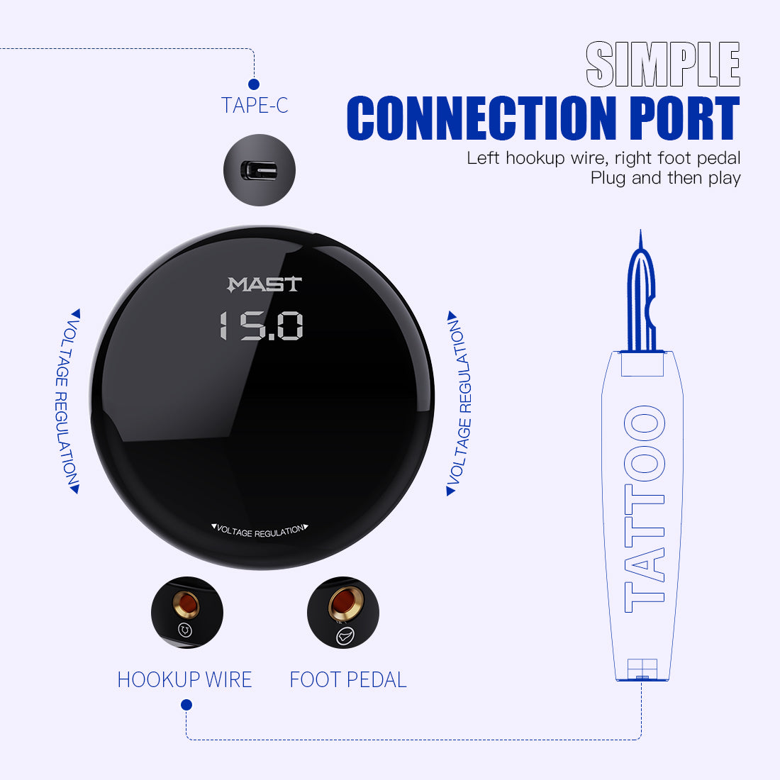 Mast Circle Tattoo Power Supply OLED Simple Power for Tattoo Machines - Dragonhawktattoos