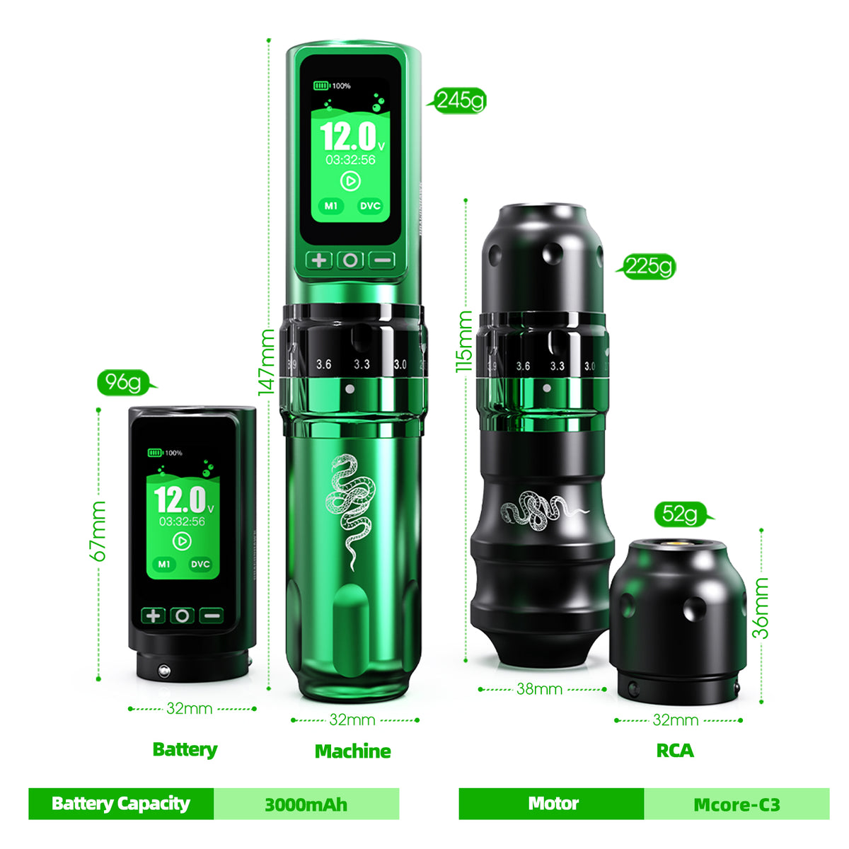 Dragonhawk Fold Pro Year of Snake Edition Wireless Tattoo Machine Pen 3000mAh Battery - Dragonhawktattoos