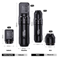 Dragonhawk Wireless Tattoo Pen Machine with 7 Stroke Length | Fold Pro (2 Batteries Ver) - Dragonhawktattoos