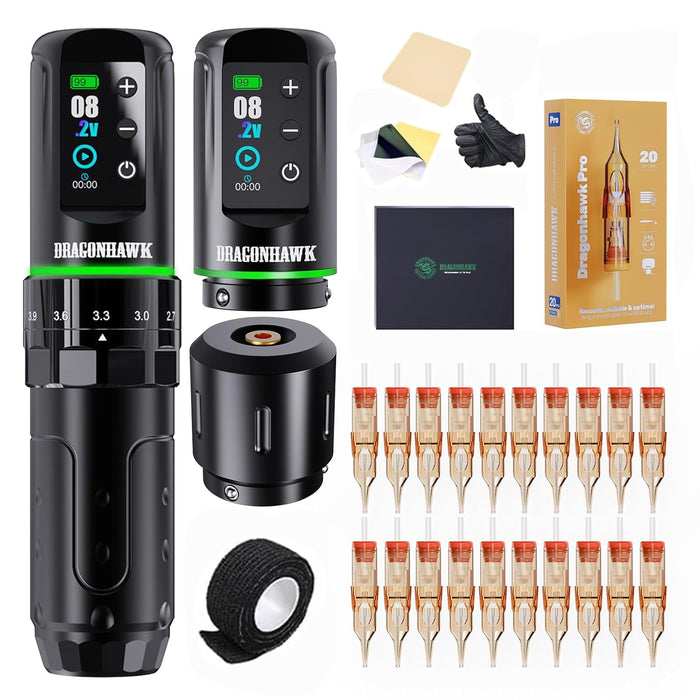 Dragonhawk L3 Tattoo Kit  7 Strokes Length 2 Batteries Wireless Kit - Dragonhawktattoos