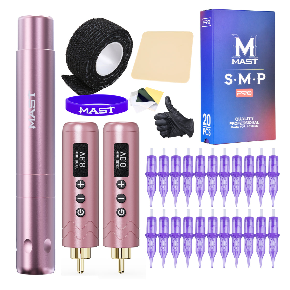 Mast Tour Air Pink Wireless Tattoo Machine Kit with Two Batteries - Dragonhawktattoos