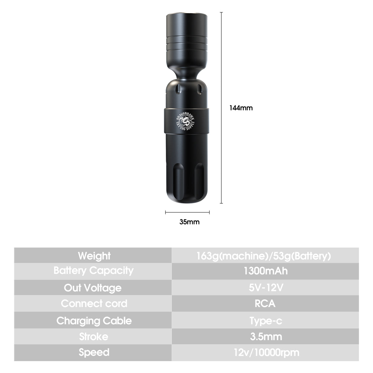 Dragonhawk S8 Wireless Tattoo Machine Kit 3.5MM Stroke - Dragonhawktattoos
