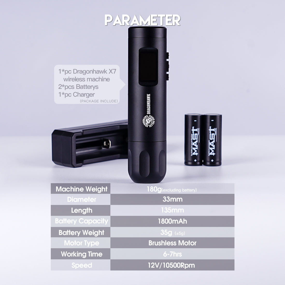 Dragonhawk X7 Rotary Tattoo Machine Wireless Professional Bundle - Dragonhawktattoos