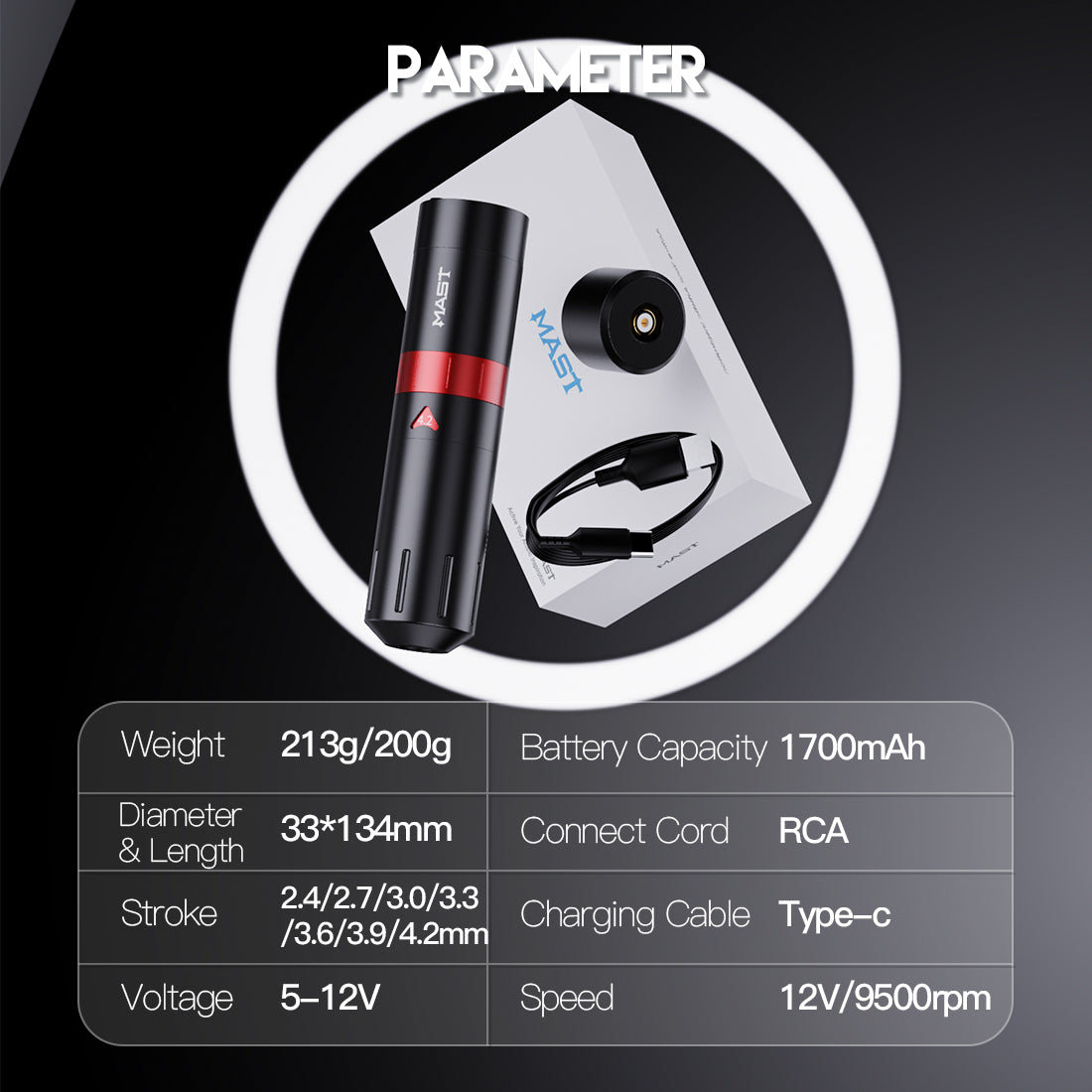 Mast Flip 2 Wireless Tattoo Pen Machine Adjustable 7 Strokes 2.4-4.2mm - Dragonhawktattoos