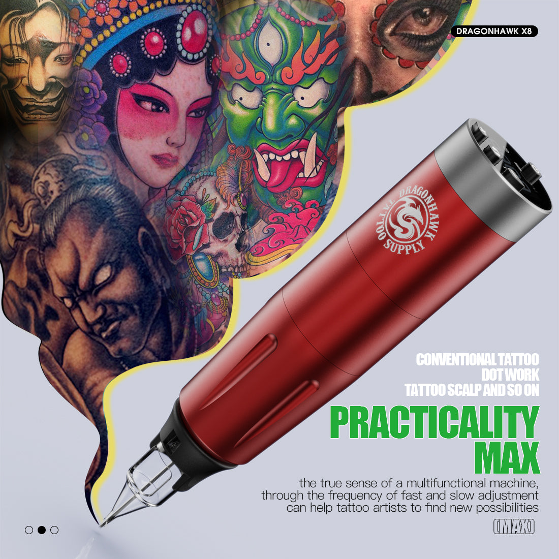 Dragonhawk X8 Tattoo Wireless Kit Speed Adjust Frequency Adjustable - Dragonhawktattoos