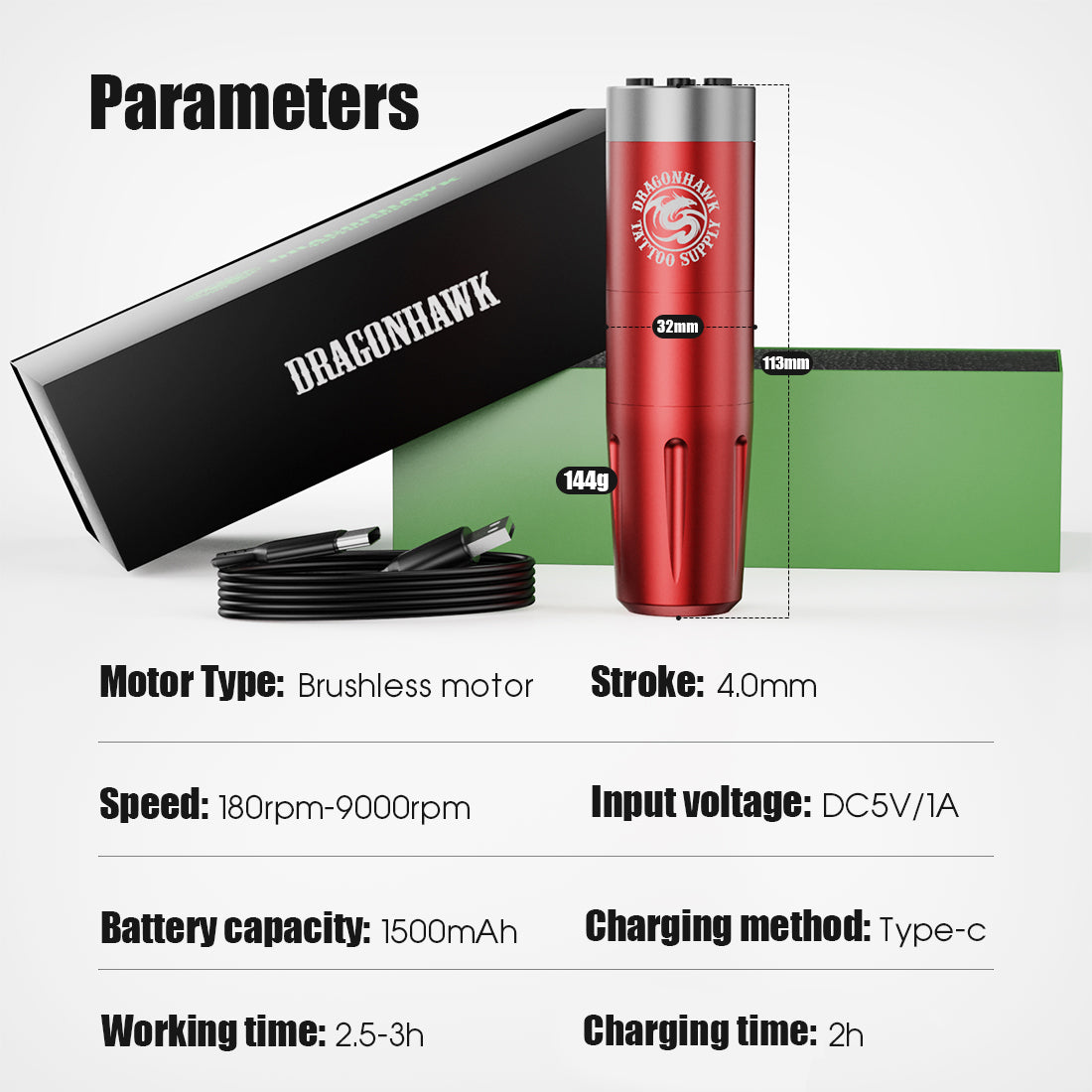 Dragonhawk X8 Tattoo Wireless Kit Speed Adjust Frequency Adjustable - Dragonhawktattoos