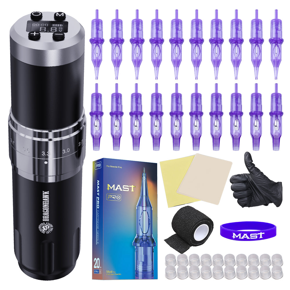 Dragonhawk Wireless Tattoo Machine Kit With 20pcs Tattoo Needles - Dragonhawktattoos