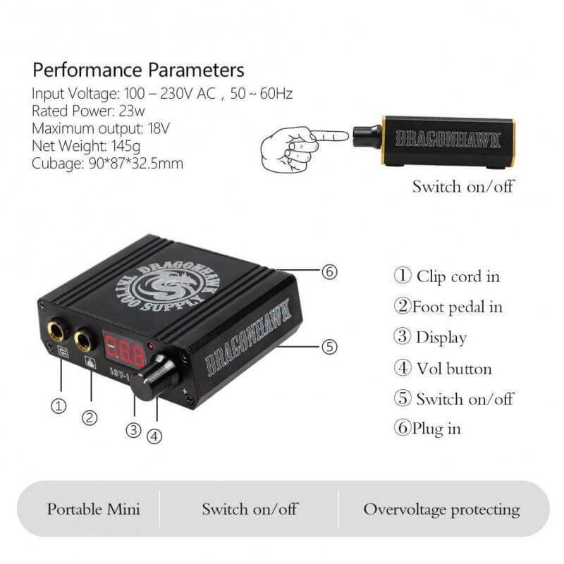 Mast Flash Rotary Machine Kit 20Pcs Cartridges Needles Power Supply - Dragonhawktattoos