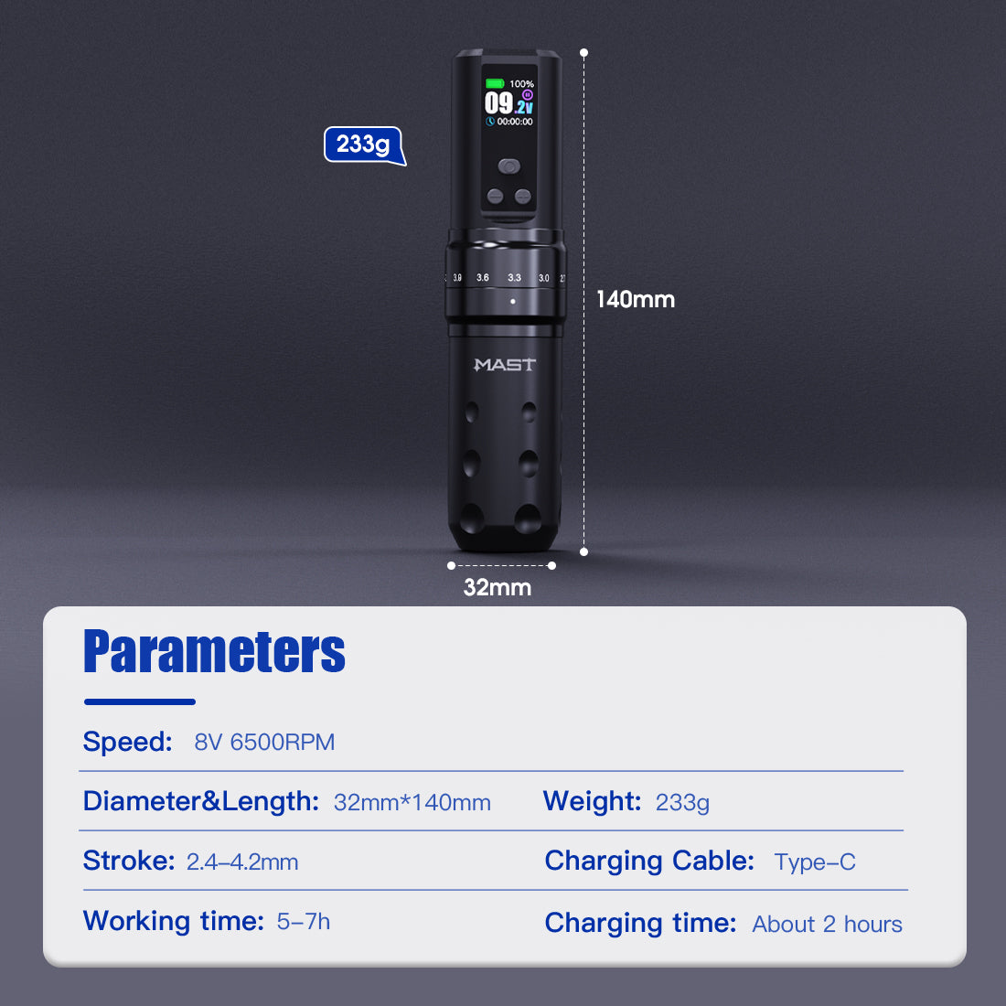 Mast Tattoo Fold2 Pro Wireless Pen Machine Kit With 20Pcs Needles - Dragonhawktattoos