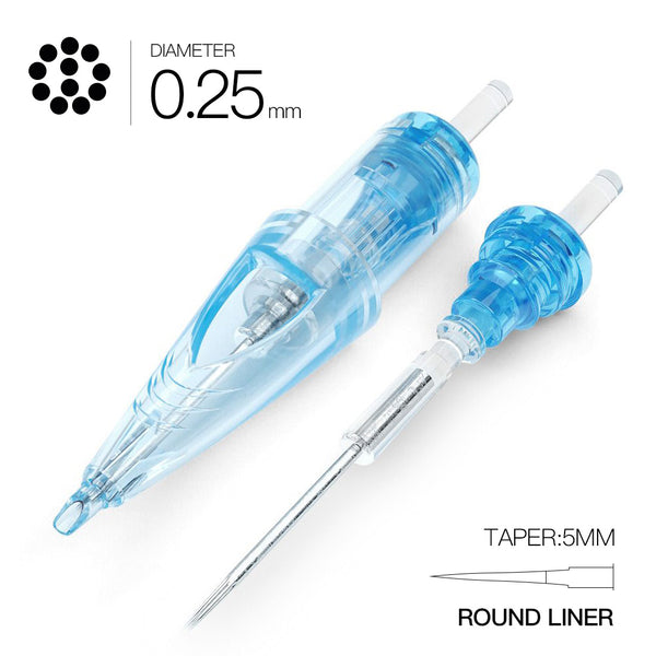 WJX Tattoo Cartridges #08 Diameter 0.25MM 5mm Taper(RL) Round Liner Box of 20 - Dragonhawktattoos