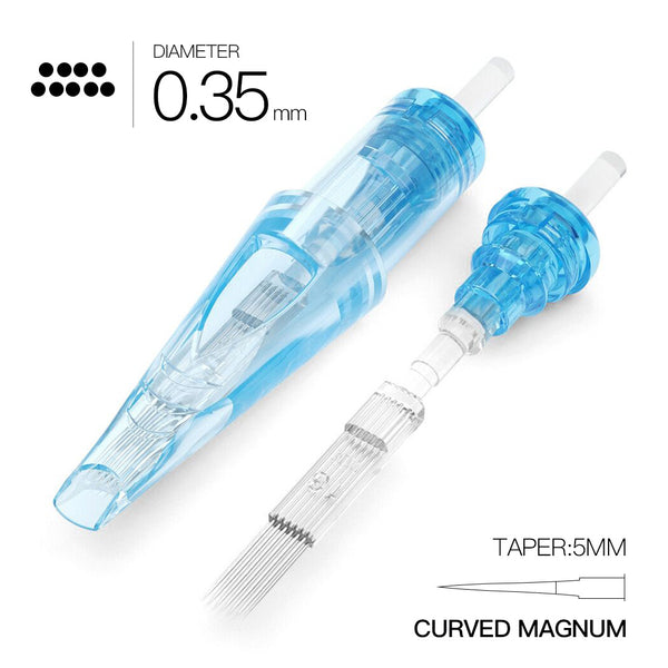 WJX Cartridges Needles #12 Diameter 0.35mm 5mm Taper(RM-1) Curved Magnum Box of 20 - Dragonhawktattoos