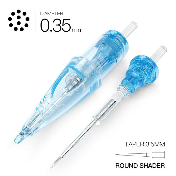 WJX Tattoo Cartridges #12 Diameter 0.35MM 3.5mm Taper(RS) Round Shader Box of 20 - Dragonhawktattoos