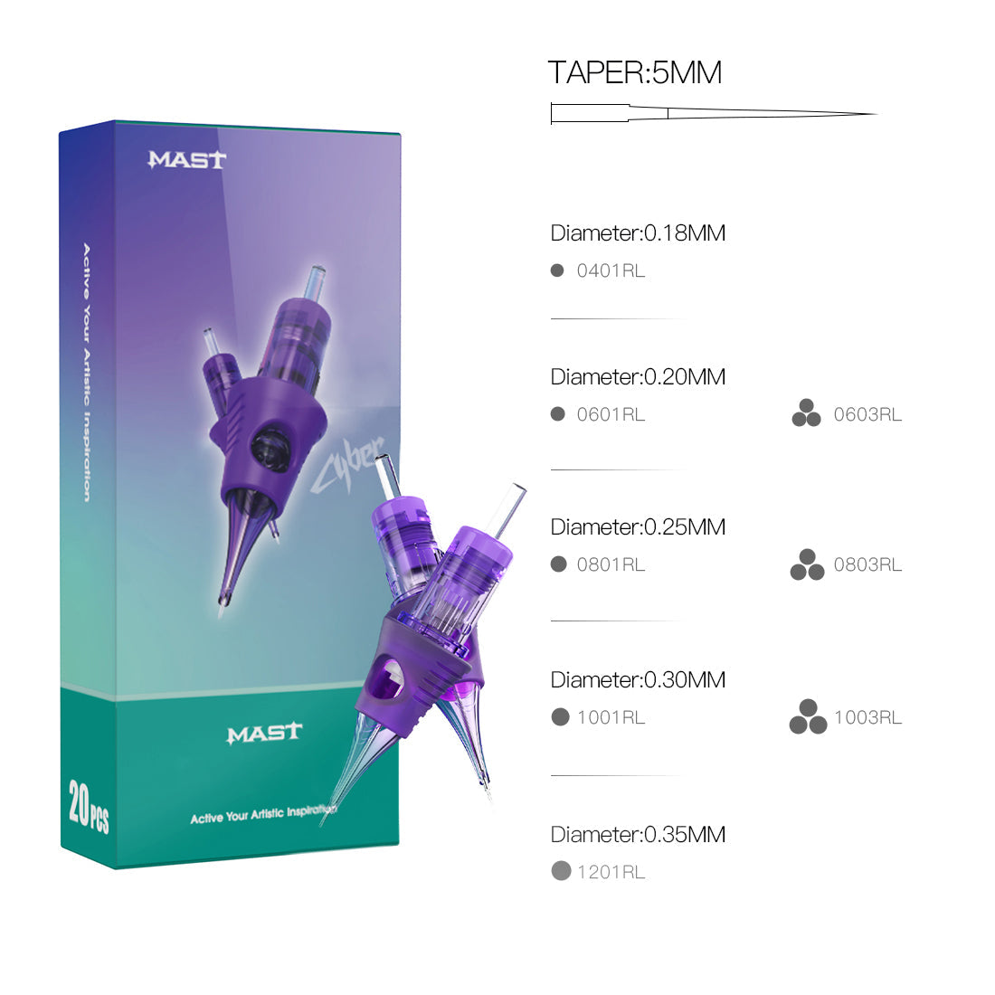 Mast Cyber Professional Tattoo Cartridges Permanent Makeup 0.3MM Curved Magnum - Dragonhawktattoos