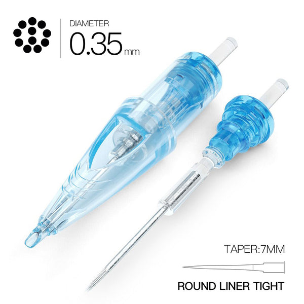 WJX Cartridges Needles #12 Diameter 0.35mm 7mm Taper(RLT) Round Liner Tight Box of 20 - Dragonhawktattoos