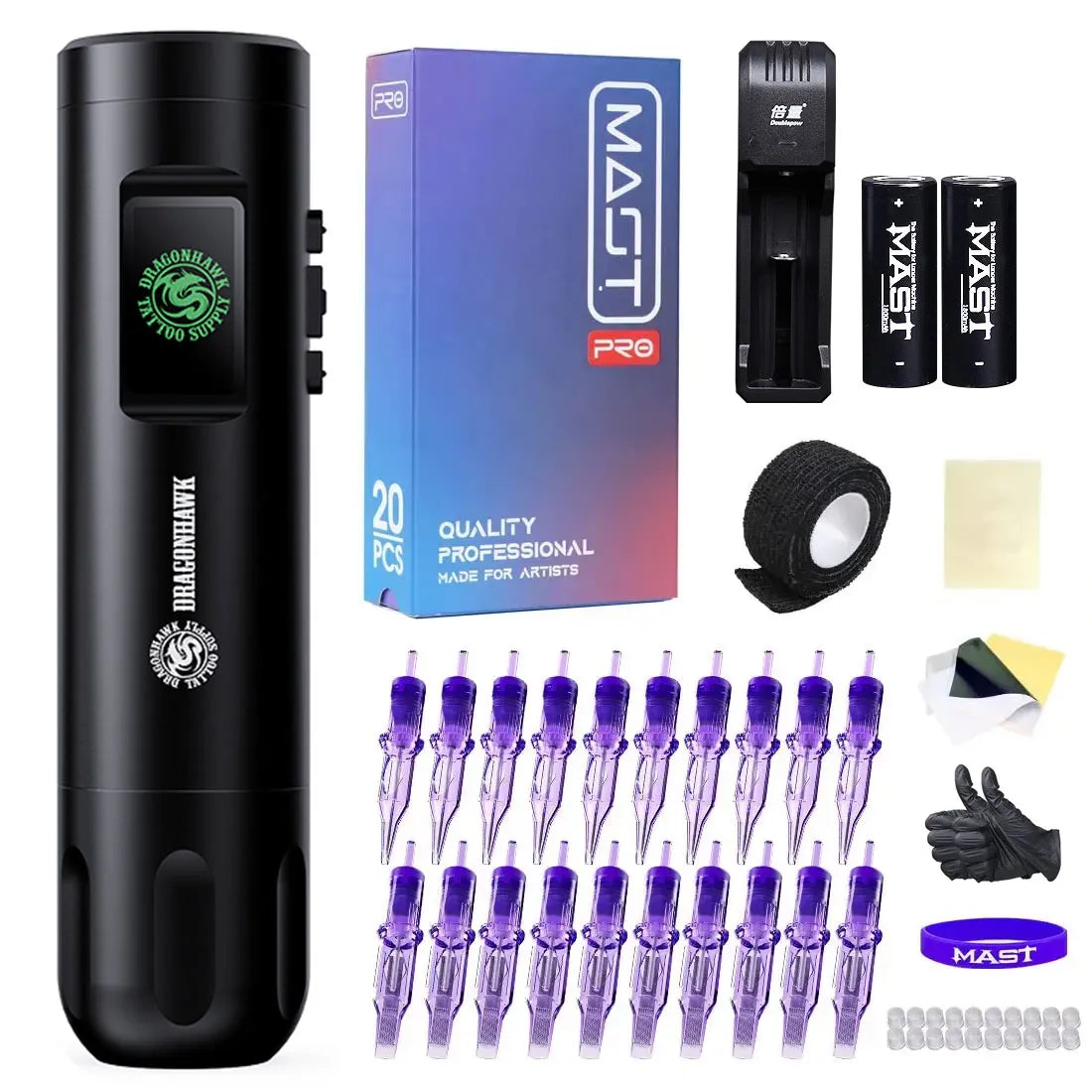 Dragonhawk X7 Rotary Tattoo Machine Wireless Professional Bundle - Dragonhawktattoos