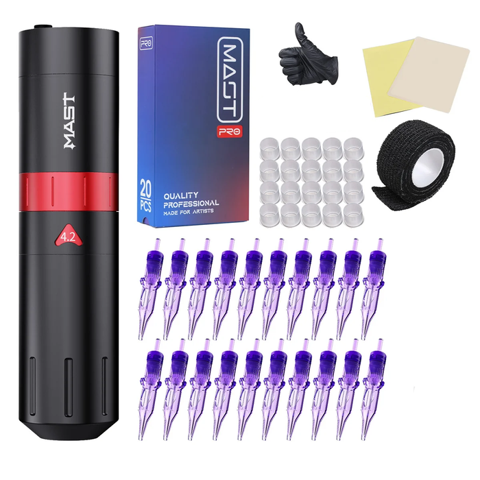 Mast Flip2 Wireless Pen Machine With 20 Count Needles Cartridges Set - Dragonhawktattoos