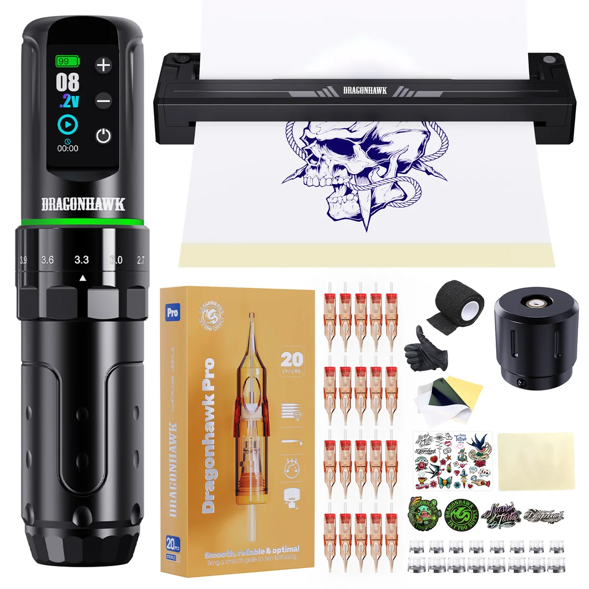Dragonhawk L3 Wireless Pen Machine Kit with A4 Thermal Stencil Printer - Dragonhawktattoos