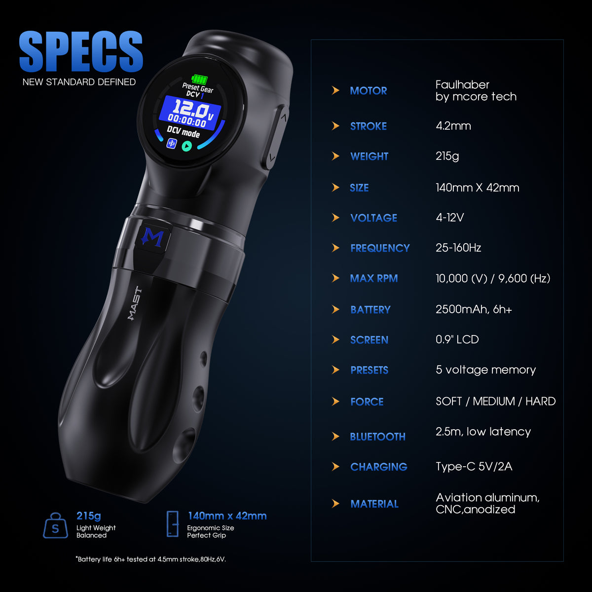 MAST Archer 3 Ultra Wireless Tattoo Pen Machine with 4.2mm Stroke - Dragonhawktattoos
