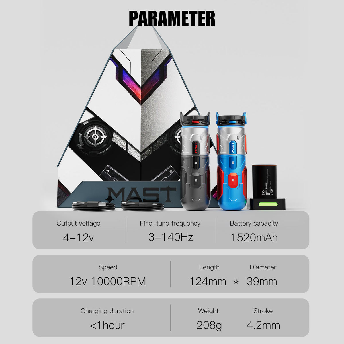 MAST Racer Pro Armor Edition Wireless Tattoo Machine 4.2mm Stroke Mcore-pro Motor (2 Batteries ver) - Dragonhawktattoos