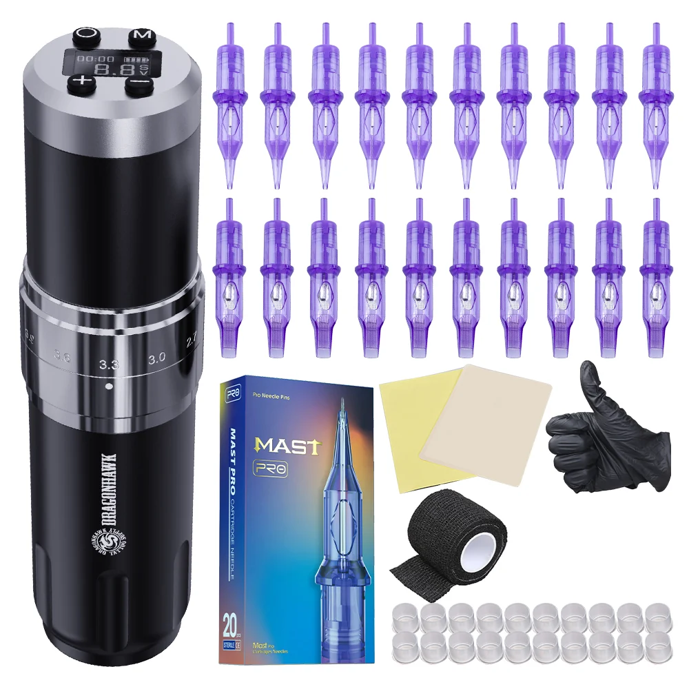 Dragonhawk Wireless Tattoo Machine Kit With 20pcs Tattoo Needles - Dragonhawktattoos