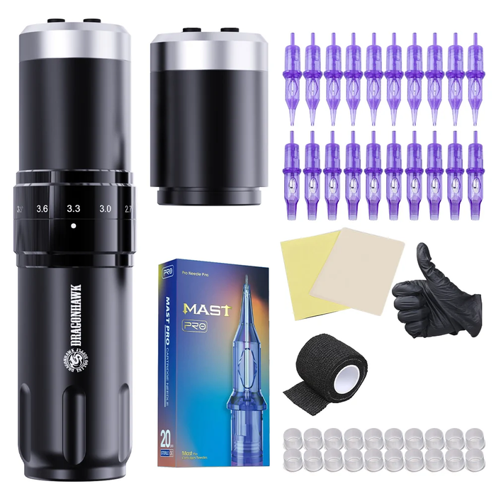 Dragonhawk Wireless Tattoo Machine Kit With 20pcs Tattoo Needles - Dragonhawktattoos