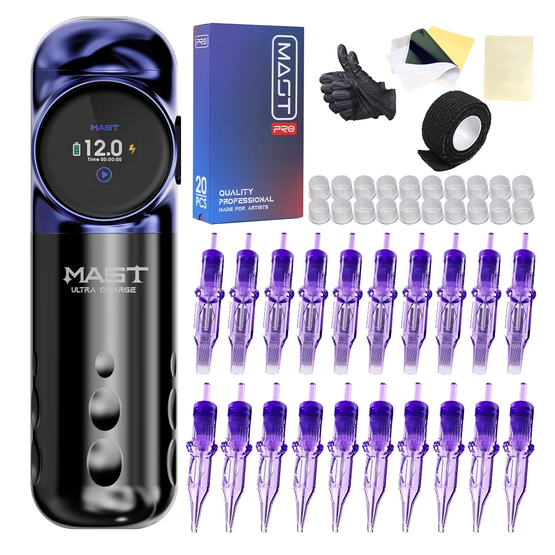 Mast Archer S Ultra Fast Charging Wireless Tattoo Kit With 20PCS Cartridges Needles - Dragonhawktattoos