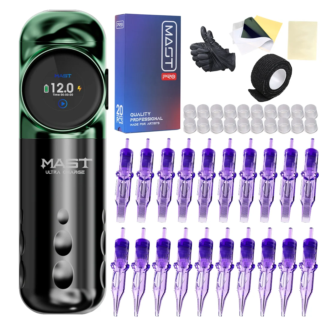 Mast Archer S Ultra Fast Charging Wireless Tattoo Kit With 20PCS Cartridges Needles - Dragonhawktattoos