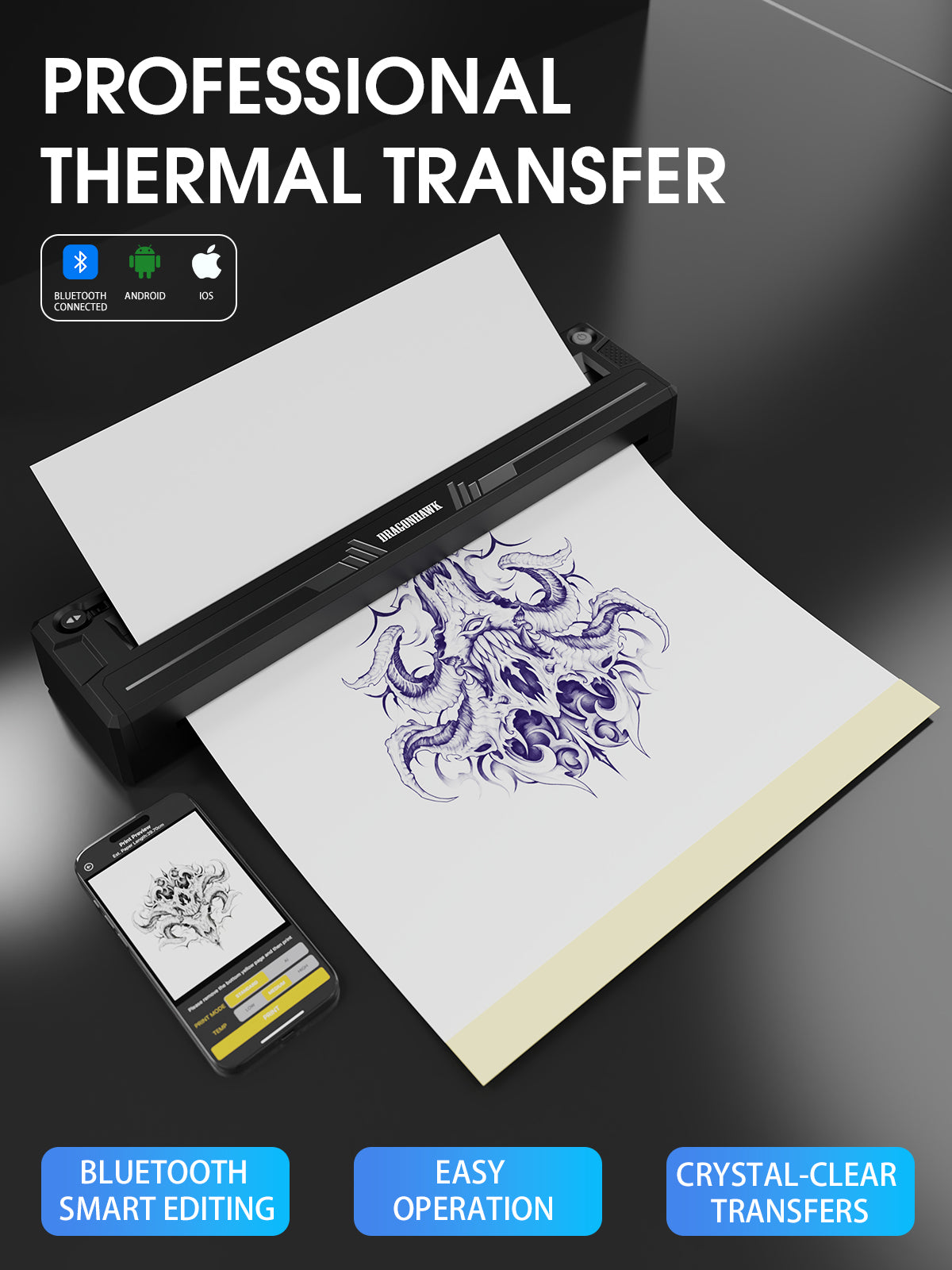 Dragonhawk A4 Wireless Thermal Tattoo Stencil Printer Machine Portable Tattoo Printer