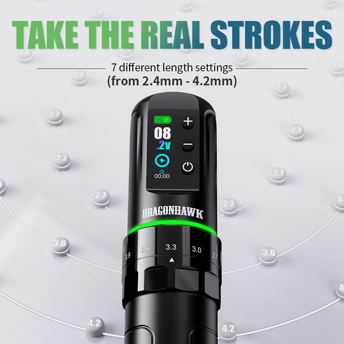 Dragonhawk L3 Tattoo Kit 7 Strokes Length 2 Batteries Wireless Kit
