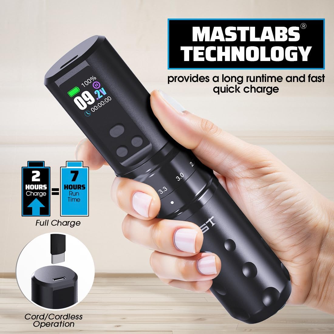 Mast Fold2 Pro Wireless Tattoo Pen Machine 2 Replaceable Batteries - Dragonhawktattoos