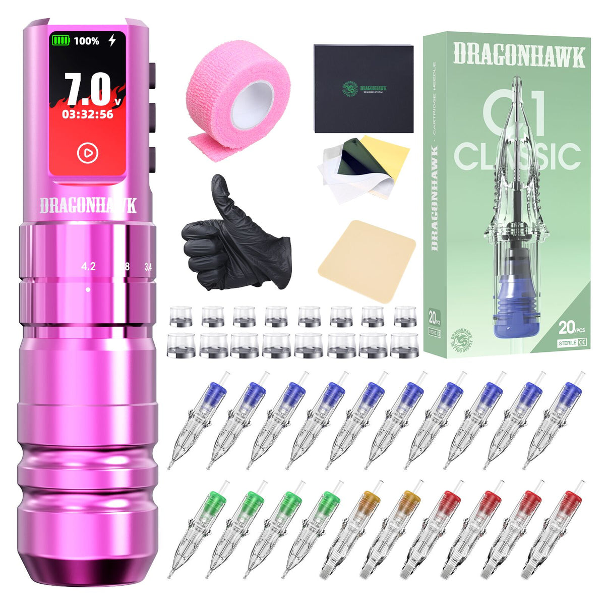 Dragonhawk A3 Pro Wireless Tattoo Pen Machine Kit - Dragonhawktattoos