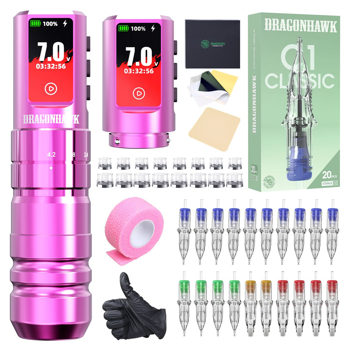 Dragonhawk A3 Pro Wireless Tattoo Pen Machine Kit - Dragonhawktattoos