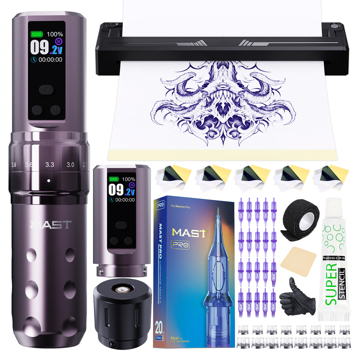 Mast Tattoo Fold2 Pro Wireless Pen Machine Kit with A4 Printer