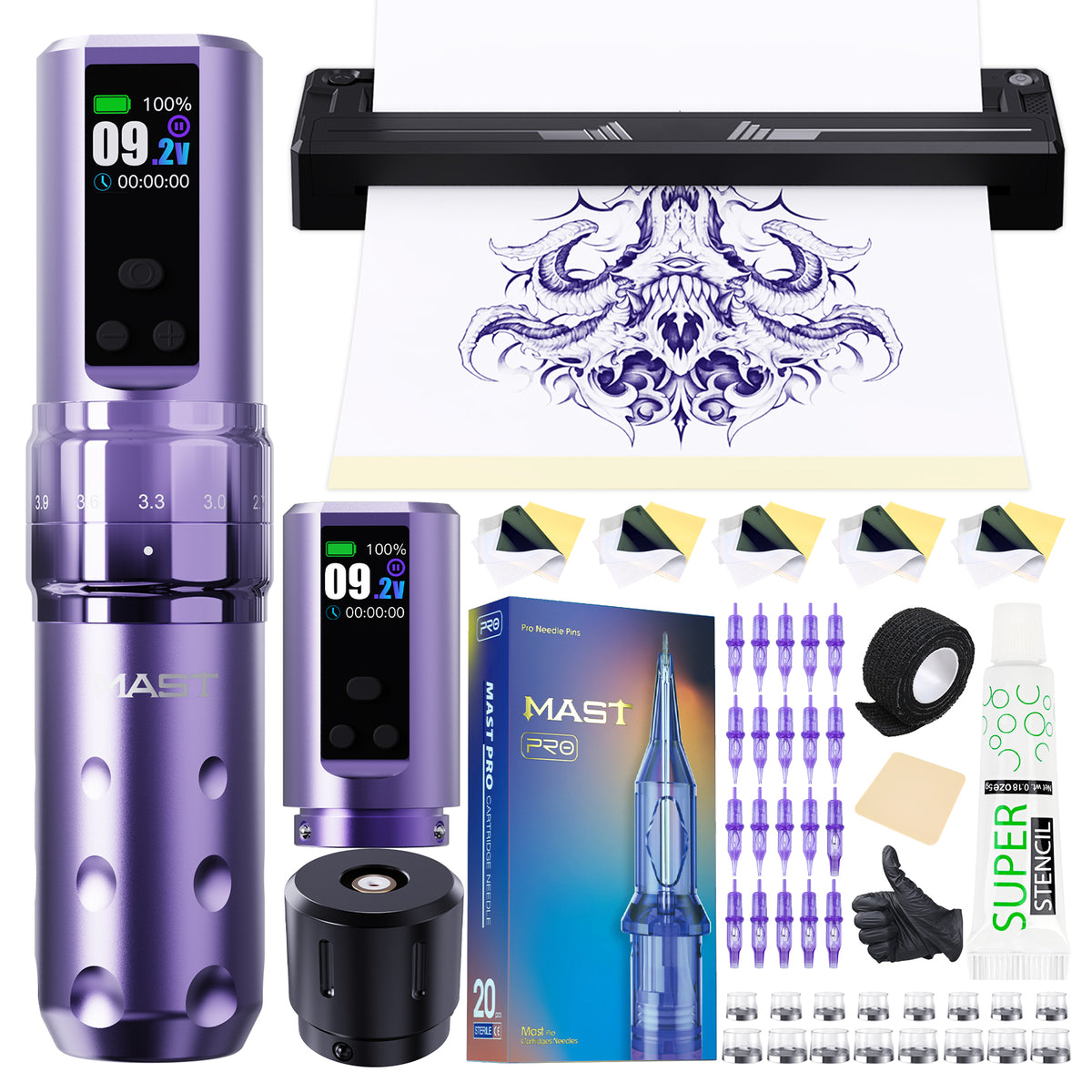 Mast Tattoo Fold2 Pro Wireless Pen Machine Kit with A4 Printer