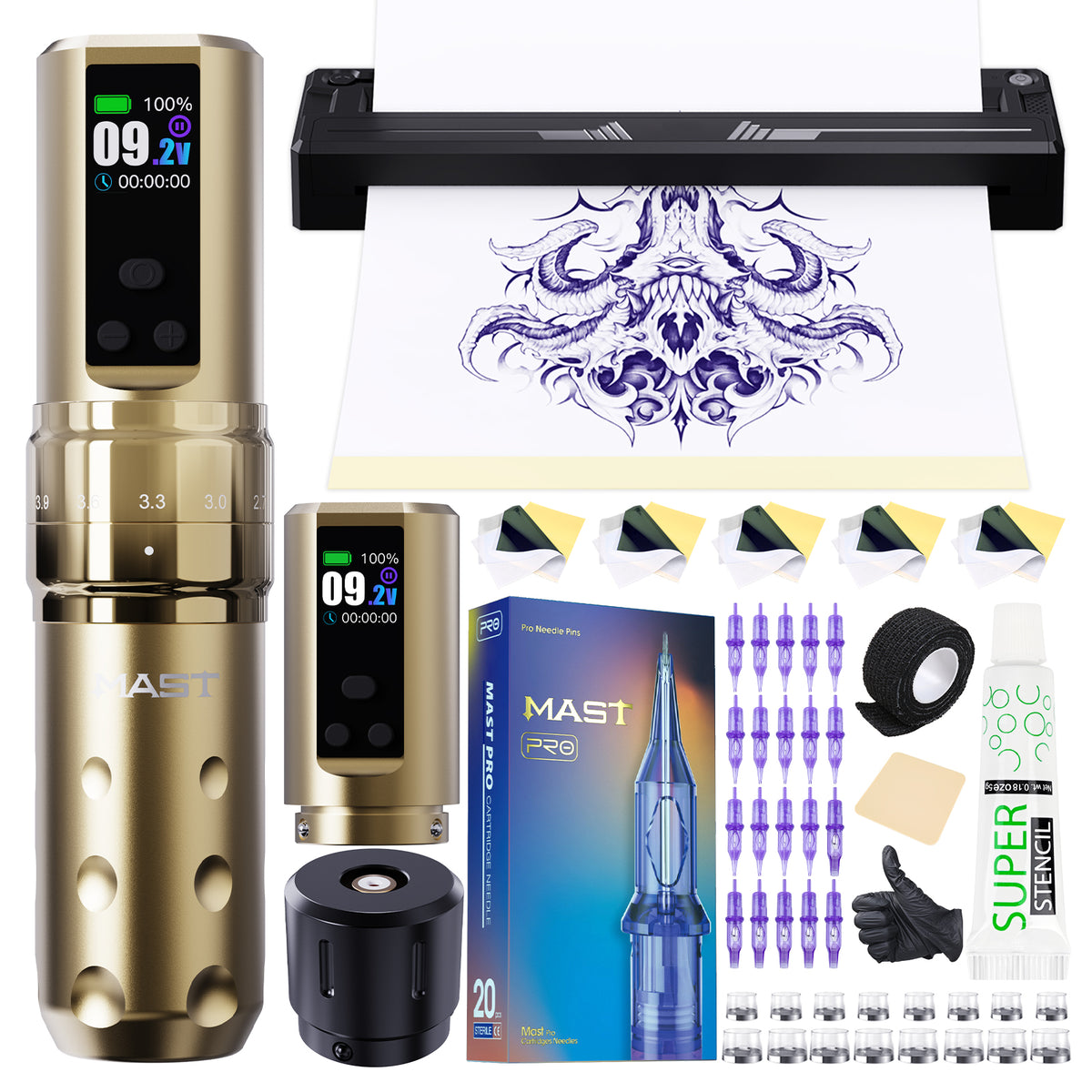 Mast Tattoo Fold2 Pro Wireless Pen Machine Kit with A4 Printer
