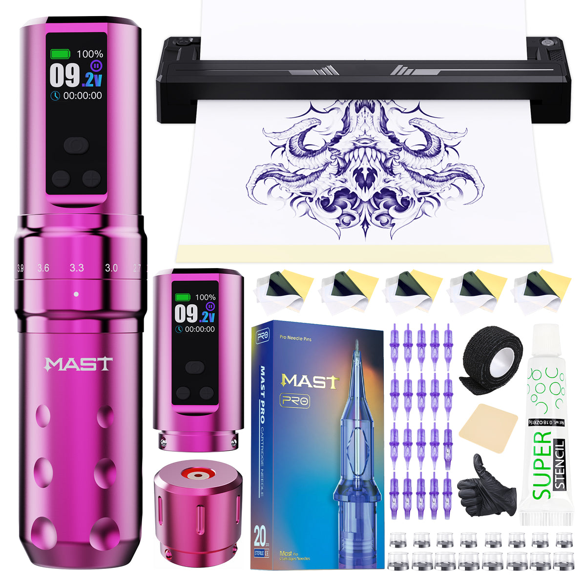 Mast Tattoo Fold2 Pro Wireless Pen Machine Kit with A4 Printer